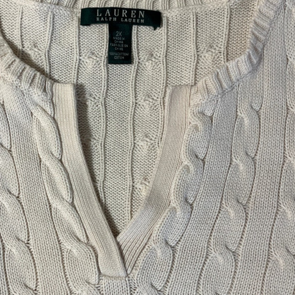 Lauren Ralph Lauren All Aroung Heavy Cable Knit Pullover Sweater 2X V-Neck Prep - Picture 3 of 8